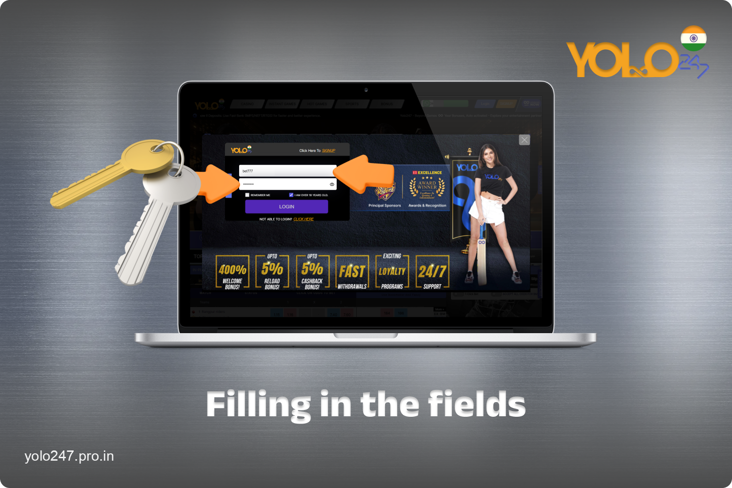 Enter the information from your Yolo247 account in the form fields