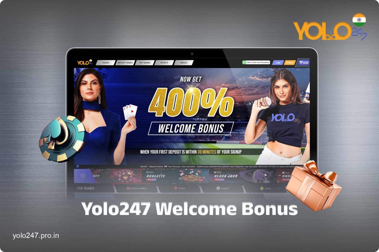 Yolo247's welcome bonus for new players on first deposit gives you the opportunity to get extra funds for casino games and sports betting