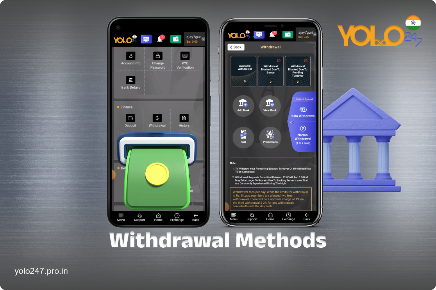 Players can withdraw their winnings from Yolo247 using a safe and secure payment method