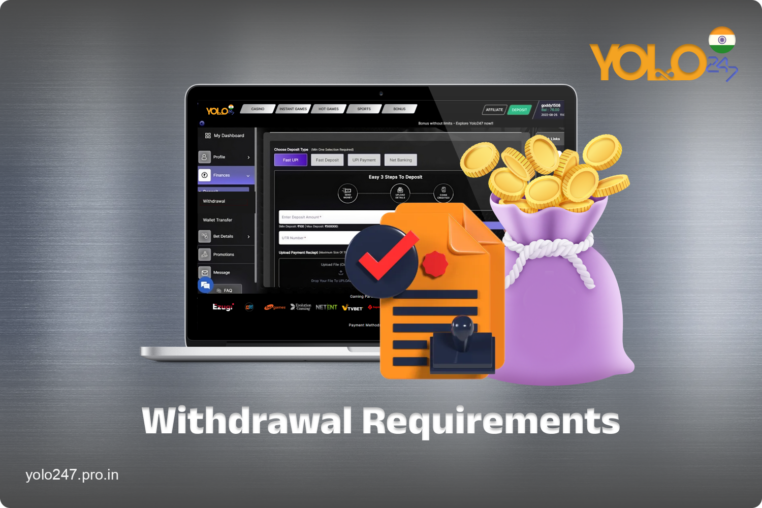 To withdraw money from their Yolo247 account, users need to fulfill a number of requirements